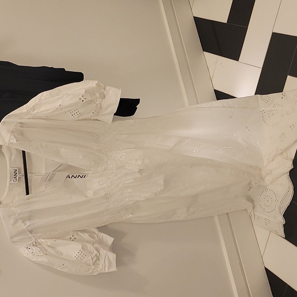 Ganni white cinched waist dress brand new with tags - Picture 1 of 4